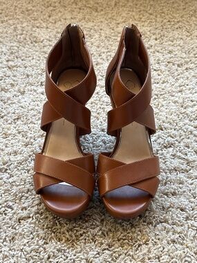 Jessica Simpson Jadyn Platform Sandals - Sz. 7.5 Lt Luggage Zip